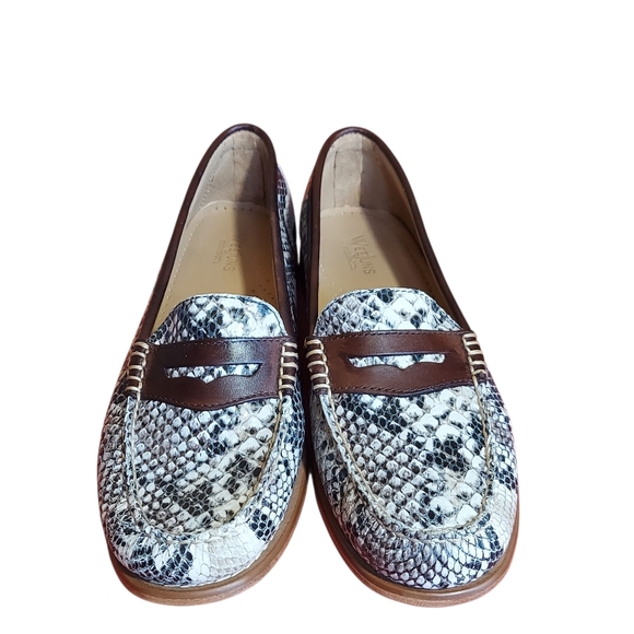 Weejuns GH Bass & Co Penny Loafers Snake Print Cognac Leather Trimmed Women's - Picture 1 of 15